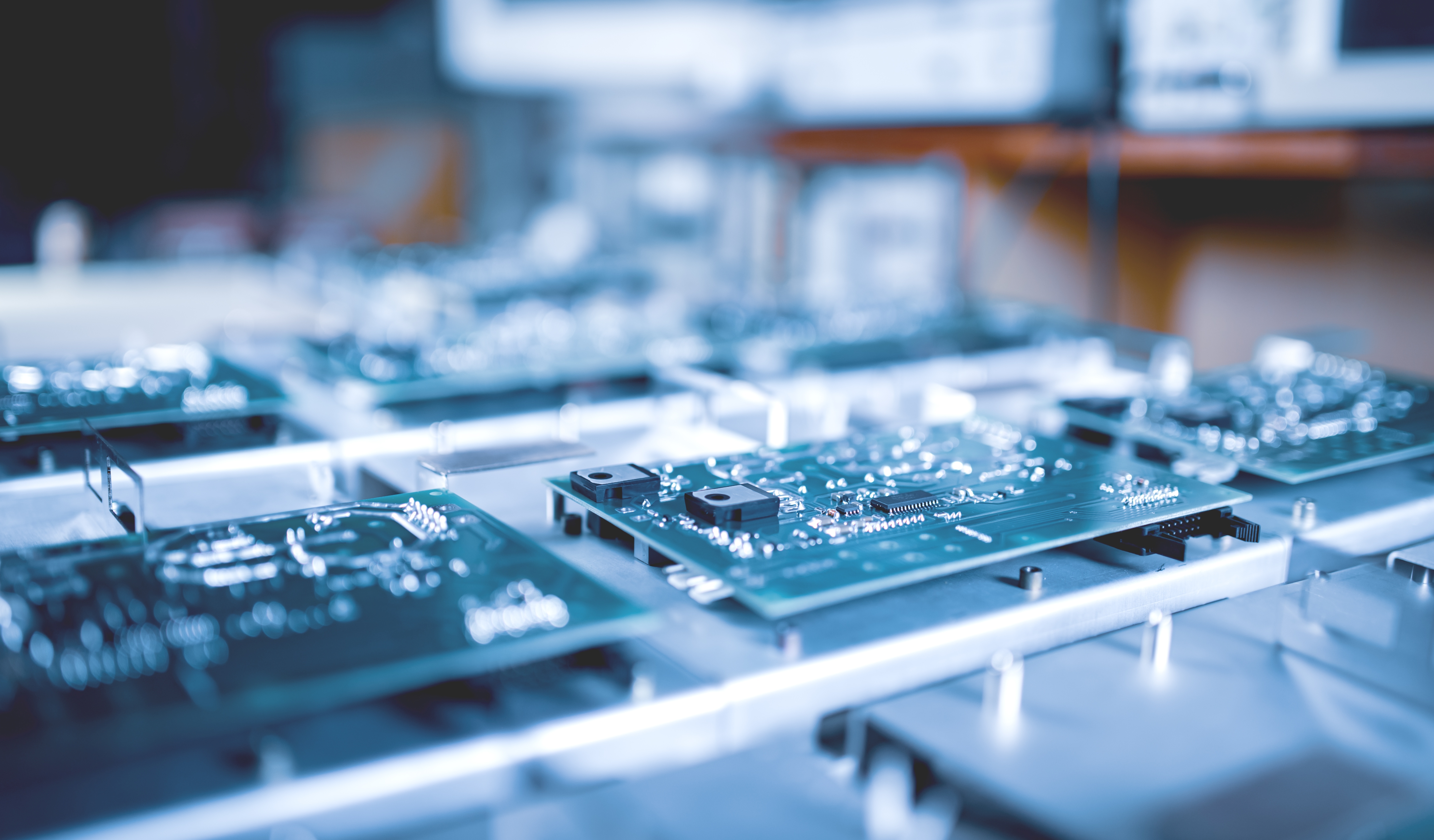 A close-up of a microchip board for the electronics industry for helium service